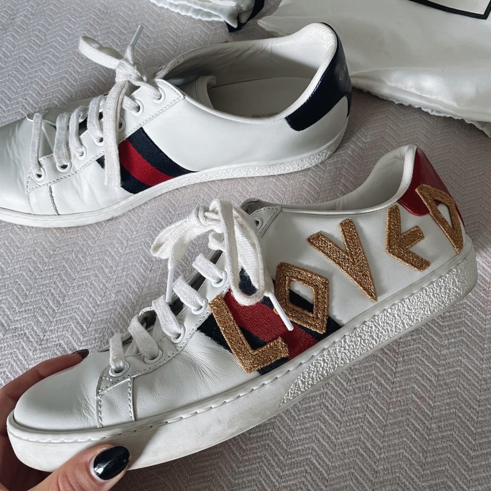 AUTHENTIC Gucci ace embroidered “loved” sneakers